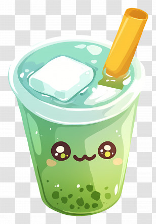Green Bubble Tea - Green Bubble Tea With Cute Cartoon Face Transparent PNG
