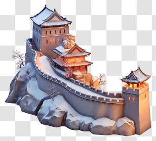 Snow Covered Great Wall - Stylized Great Wall Scene Transparent PNG