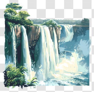 Victoria Falls - Picturesque Waterfall Landscape Illustration Transparent PNG