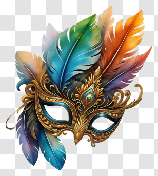 Colorful Mask - Colorful Masquerade Mask With Feathers Transparent PNG