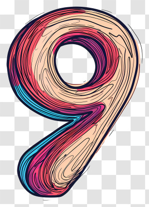 Number 9 - Artistic Number Nine With Colorful Swirls Transparent PNG