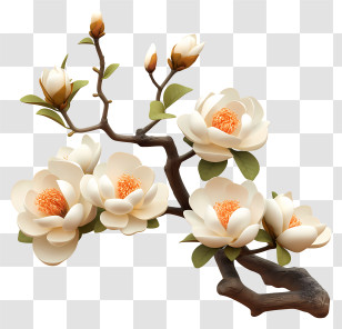 Magnolia Art - Magnolia Branch With Flowers Transparent PNG