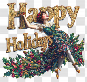 Happy Holidays - Vintage Happy Holidays With Holly Transparent PNG