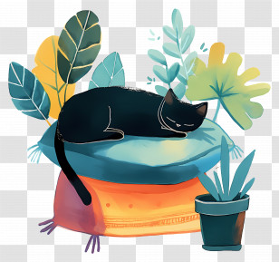 Watercolor Sleepy Cat - Black Cat Resting Illustration Transparent PNG