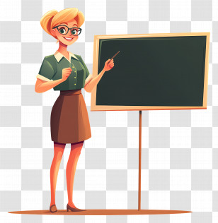 Cartoon Teacher - Cartoon Female Teacher At Chalkboard In Classroom Transparent PNG