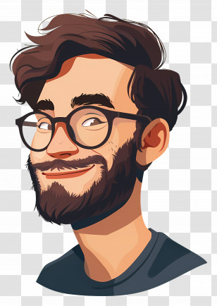 Smiling Guy Face - Cartoon Portrait Featuring Bearded Man With Glasses Transparent PNG