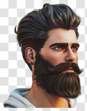 Low Taper Fade Long Hair - Illustrated Portrait Of Bearded Man With Styled Hair Transparent PNG
