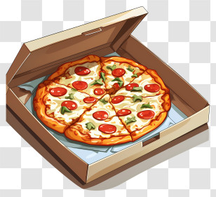 Sketch Style Pizza In Open Box - Cartoon Style Open Pizza Box With Cheesy Pizza Transparent PNG