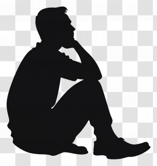 Thinking Man Silhouette - Silhouette Of A Seated Thinking Man Transparent PNG