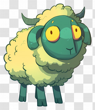 Cartoon Sheep - Green Cartoon Sheep With Yellow Wool Transparent PNG