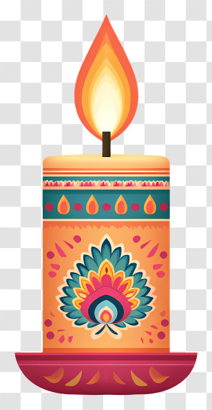Indian Festival Of Lights - Decorative Candle With Colorful Patterns Transparent PNG