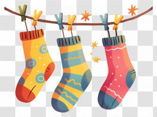 Socks Hanging On Clothesline - Colorful Socks Hanging On A Clothesline Transparent PNG