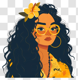 Dark Hair - Cartoon Female Character With Glasses And Curly Hair Transparent PNG