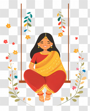 Teej Festival - Woman On A Swing In Traditional Attire Transparent PNG