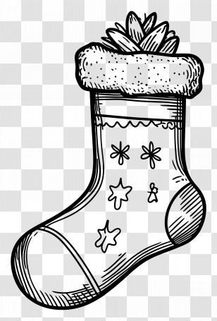Christmas Coloring Page - Decorative Christmas Stocking Transparent PNG