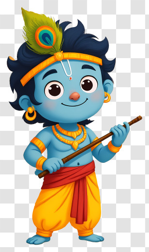 Lord Krishna - Blue Cartoon Character With Stick Transparent PNG