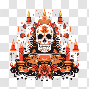 Ofrenda - Day Of The Dead Altar With Skull And Candles Transparent PNG