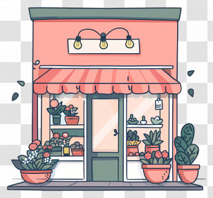 Flower Shop - Simple Flower Shop With Red Awning Transparent PNG