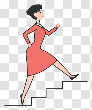 Businesswoman Climbing Stairs - Woman In Red Dress Climbing Stairs Transparent PNG
