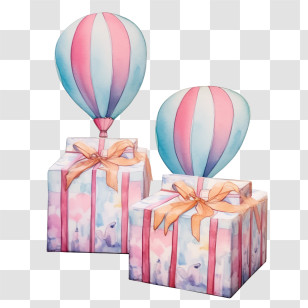 Gift Boxes - Gift Boxes With Hot Air Balloon Decorations Transparent PNG