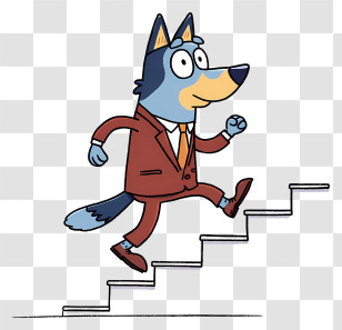 Bluey Climbing Stairs - Wolf Climbing Stairs In Suit Transparent PNG