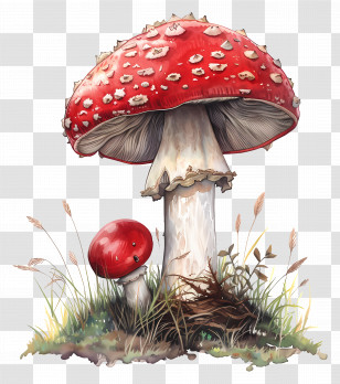 Mushroom - Red And White Mushrooms In Nature Transparent PNG
