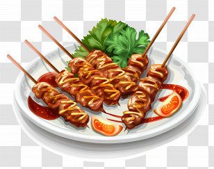 Satay - Grilled Meat Skewers With Garnish Transparent PNG