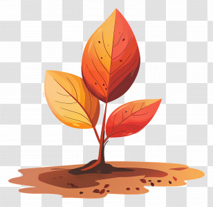 Autumn Leaf On Soil - Small Plant With Red And Yellow Leaves In Soil Transparent PNG