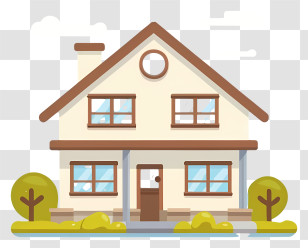 Two Story House - Cartoon House With Yard And Windows Transparent PNG