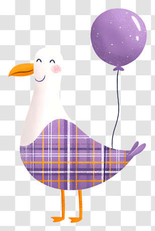 Cute Seagull Holding Balloon - Bird With Purple Balloon Transparent PNG