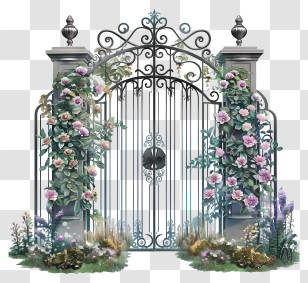 Spring Garden Gate Flowers - Ornamental Garden Gate With Floral Design Transparent PNG
