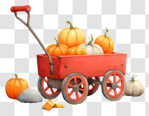 Pumpkin Wagon - Red Wagon Filled With Pumpkins Transparent PNG