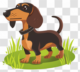 Animated Dog - Cute Dachshund Cartoon Illustration In Grass Transparent PNG