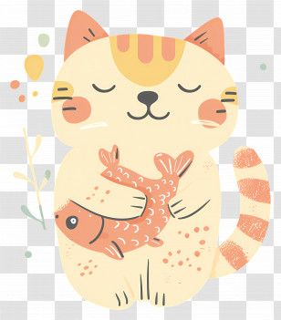 Cat Holding Fish - Cute Cat Holding Fish Cartoon Transparent PNG