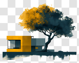 Architecture Tree - Modern House With Large Yellow Tree Transparent PNG