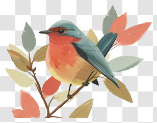 Bird Day - Robin Bird Perched On A Branch With Leaves Transparent PNG