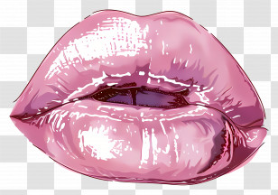 Pink Lips - Glossy Pink Lips Illustration Transparent PNG