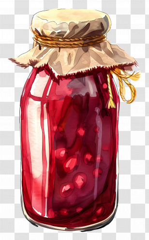 Bottle Of Jam - Watercolor Jar Of Red Jam With Cloth Cover Transparent PNG