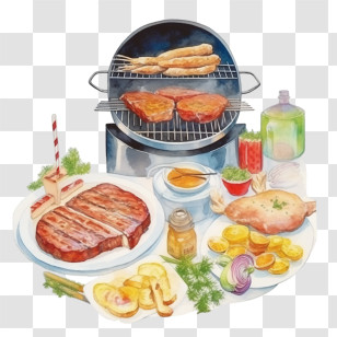 Barbecue - Barbecue With Grilled Meat And Vegetables Transparent PNG