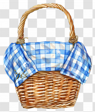 Picnic Basket - Decorative Picnic Basket With Blue Cloth Transparent PNG