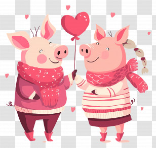 Pigs In Love - Two Pigs With Heart Balloon In Love Transparent PNG