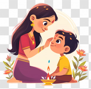 Bhai Dooj - Woman And Child Celebrating Raksha Bandhan Transparent PNG
