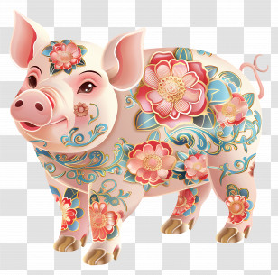 Chinese Zodiacs - Colorful Decorative Pig With Floral Patterns Transparent PNG