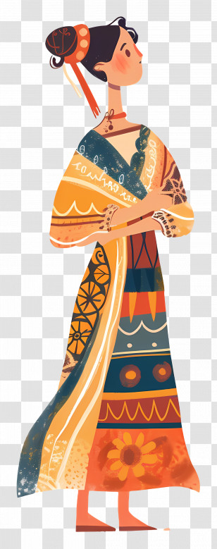 Woman In Traditional Dress - Woman In Colorful Traditional Dress Transparent PNG