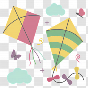 Kite - Colorful Kites With Butterflies And Clouds Transparent PNG