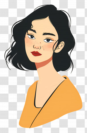 Elegant Woman - Woman Illustration With Black Hair And Orange Outfit Transparent PNG