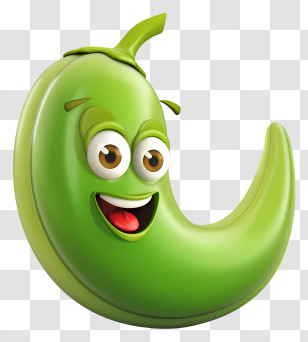 3d Cartoon Vegetable - Happy Green Chili With Cartoon Face Transparent PNG