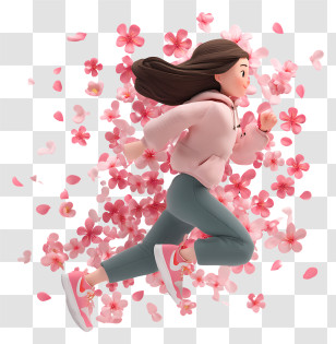 Girl Running - Running Girl With Flower Petals Transparent PNG