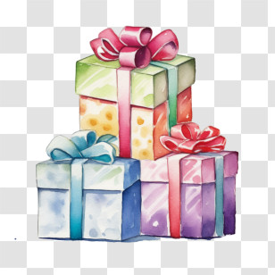 Christmas Gift Box - Stack Of Colorful Gift Boxes With Bows Transparent PNG