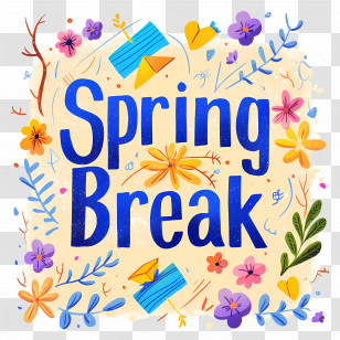 Spring Break Lettering - Spring Break Text With Floral Design Transparent PNG